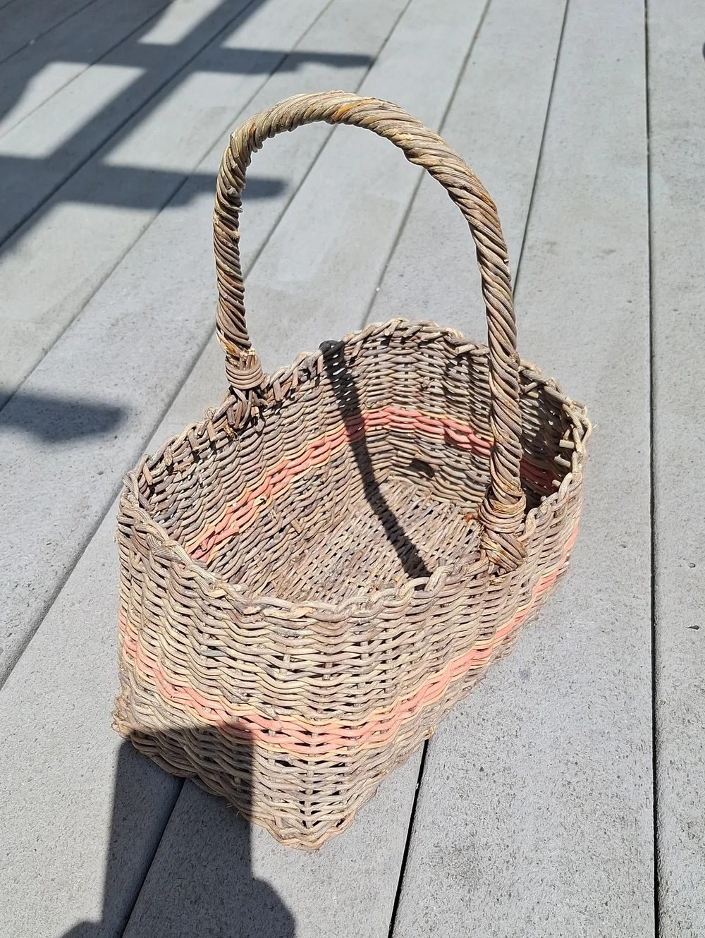 Woven Straw Basket with Pink Accent